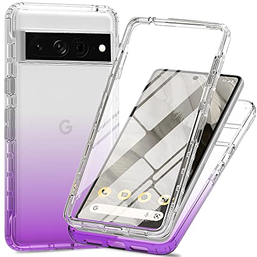 RonRun Hülle für Google Pixel 8 Pro mit Displayschutz, 360° Grad vollschutz Stoßfest Handyhülle Transparent Silikon Bumper Cover für Hülle für Google Pixel 8 Pro - Violett von RonRun