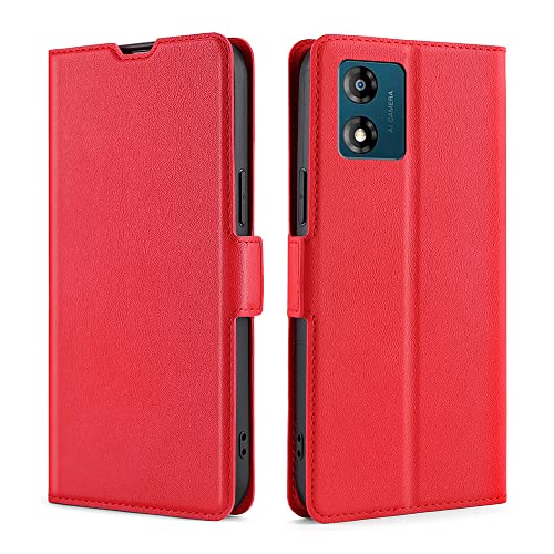 RonRun Hülle für Motorola Moto E13, Premium Leder Flip Wallet Tasche Handyhülle Stoßfest Silikon Bumper Schutzhülle Case für Motorola Moto E13 - rot von RonRun