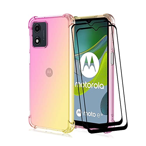 RonRun Hülle für Motorola Moto E13 Gradient Color Schutzhülle TPU mit Schutzfolie Anti Fall Stoßfest Handyhülle Rosa Gold von RonRun