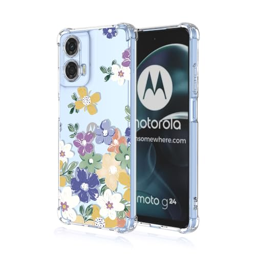 RonRun Hülle für Motorola Moto G04/ G24 Handyhülle, mit Schöne Blumen Motiv Stoßfest Transparent Schutzhülle, Kompatibel für Motorola Moto G04/ G24 Blumen von RonRun