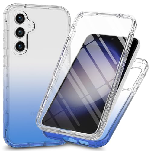 RonRun Hülle für Samsung Galaxy S23 FE 5G mit Displayschutz, 360° Grad vollschutz Stoßfest Handyhülle Transparent Silikon Bumper Cover für Hülle für Samsung Galaxy S23 FE 5G - Blau von RonRun