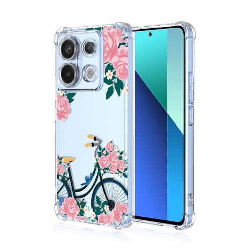 RonRun Hülle für Xiaomi Redmi Note 13 4G Handyhülle, mit Schöne Blumen Motiv Stoßfest Transparent Schutzhülle, Kompatibel für Xiaomi Redmi Note 13 4G Fahrradblumen von RonRun