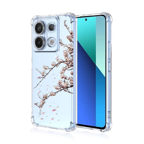 RonRun Hülle für Xiaomi Redmi Note 13 4G Handyhülle, mit Schöne Blumen Motiv Stoßfest Transparent Schutzhülle, Kompatibel für Xiaomi Redmi Note 13 4G Pfirsichblüte von RonRun