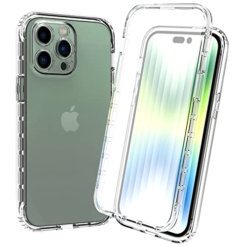 RonRun Hülle für iPhone 14 Pro mit Displayschutz, 360° Grad vollschutz Stoßfest Handyhülle Transparent Silikon Bumper Cover für Hülle für iPhone 14 Pro - Transparent von RonRun