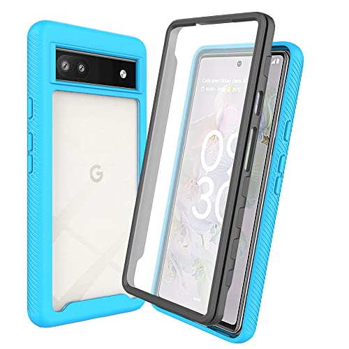 RonRun Kompatibel mit Google Pixel 7 Pro Hülle, 360° Grad vollschutz Stoßfest Handyhülle Transparent Hülle Silikon Bumper Cover mit eingebautem Displayschutz Hellblau von RonRun