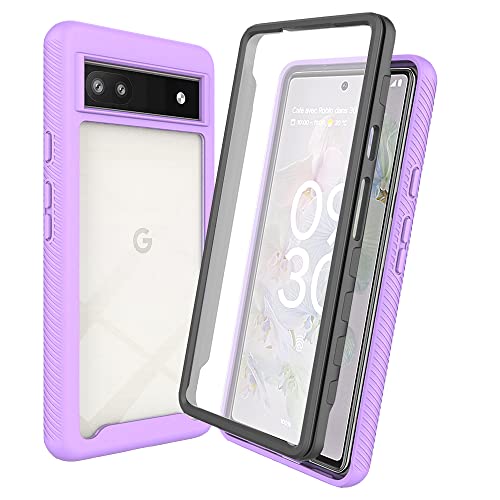 RonRun Kompatibel mit Google Pixel 7 Pro Hülle, 360° Grad vollschutz Stoßfest Handyhülle Transparent Hülle Silikon Bumper Cover mit eingebautem Displayschutz Helles Lila von RonRun