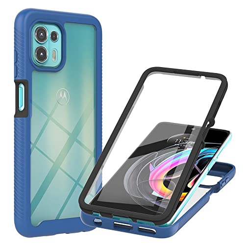 RonRun Kompatibel mit Motorola Edge 20 Lite Hülle, 360° Grad vollschutz Stoßfest Handyhülle Transparent Hülle Silikon Bumper Cover mit eingebautem Displayschutz Blau von RonRun