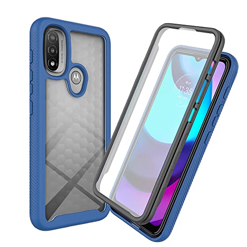 RonRun Kompatibel mit Motorola Moto E20 Hülle, 360° Grad vollschutz Stoßfest Handyhülle Transparent Hülle Silikon Bumper Cover mit eingebautem Displayschutz Blau von RonRun