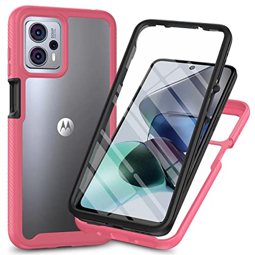 RonRun Kompatibel mit Motorola Moto G13 4G/G23 4G Hülle, 360° Grad vollschutz Stoßfest Handyhülle Transparent Hülle Silikon Bumper Cover mit eingebautem Displayschutz rot von RonRun