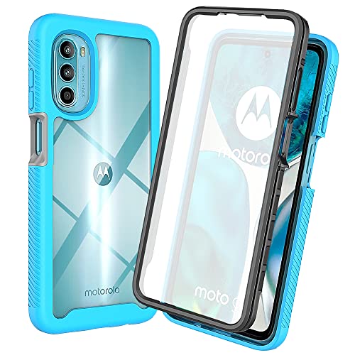 RonRun Kompatibel mit Motorola Moto G51 5G Hülle, 360° Grad vollschutz Stoßfest Handyhülle Transparent Hülle Silikon Bumper Cover mit eingebautem Displayschutz Hellblau von RonRun