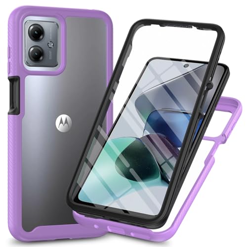 RonRun Kompatibel mit Motorola Moto G54 Hülle, 360° Grad vollschutz Stoßfest Handyhülle Transparent Hülle Silikon Bumper Cover mit eingebautem Displayschutz Helles Lila von RonRun