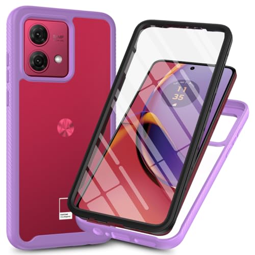 RonRun Kompatibel mit Motorola Moto G84 Hülle, 360° Grad vollschutz Stoßfest Handyhülle Transparent Hülle Silikon Bumper Cover mit eingebautem Displayschutz Helles Lila von RonRun