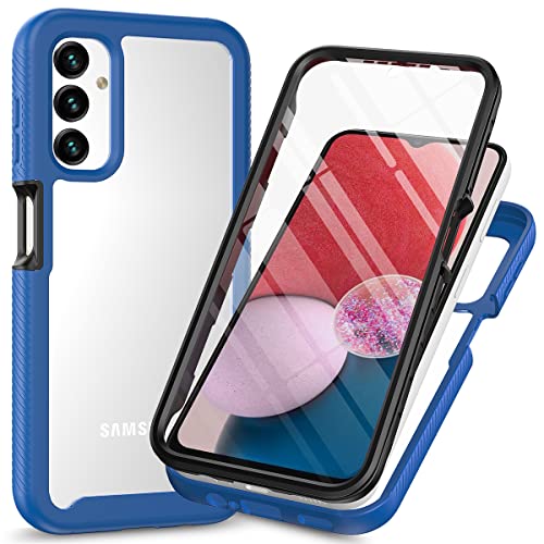 RonRun Kompatibel mit Samsung Galaxy A14 5G Hülle, 360° Grad vollschutz Stoßfest Handyhülle Transparent Hülle Silikon Bumper Cover mit eingebautem Displayschutz Blau von RonRun