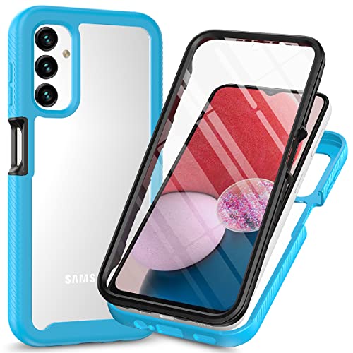 RonRun Kompatibel mit Samsung Galaxy A14 5G Hülle, 360° Grad vollschutz Stoßfest Handyhülle Transparent Hülle Silikon Bumper Cover mit eingebautem Displayschutz Hellblau von RonRun