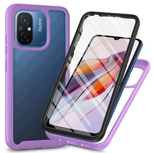 RonRun Kompatibel mit Xiaomi Redmi 12C Hülle, 360° Grad vollschutz Stoßfest Handyhülle Transparent Hülle Silikon Bumper Cover mit eingebautem Displayschutz Helles Lila von RonRun