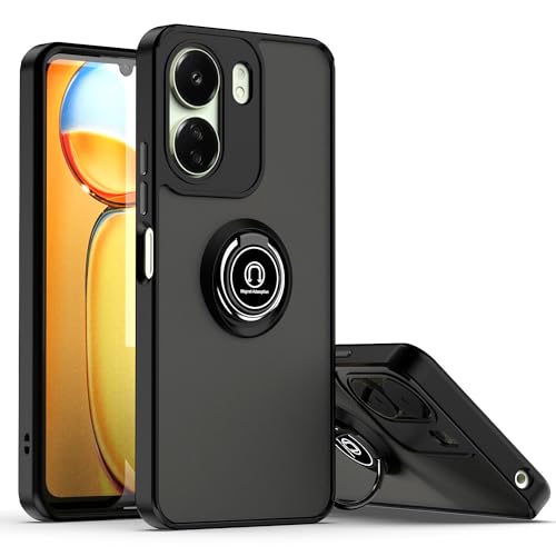 RonRun Kompatibel mit Xiaomi Redmi 13C/Poco C65 Hülle, HandyHülle Mit 360 Grad Ring Ständer [ TPU + PC ], Stoßfest Rundumschutz Handyhülle für Xiaomi Redmi 13C/Poco C65 Case - Schwarz von RonRun