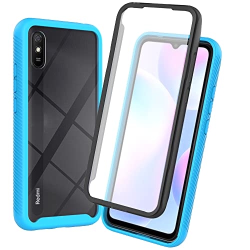 RonRun Kompatibel mit Xiaomi Redmi 9A/9AT Hülle, 360° Grad vollschutz Stoßfest Handyhülle Transparent Hülle Silikon Bumper Cover mit eingebautem Displayschutz Hellblau von RonRun