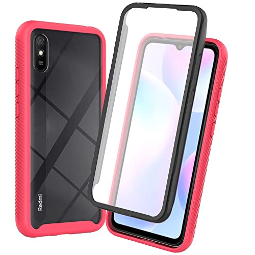 RonRun Kompatibel mit Xiaomi Redmi 9A/9AT Hülle, 360° Grad vollschutz Stoßfest Handyhülle Transparent Hülle Silikon Bumper Cover mit eingebautem Displayschutz rot von RonRun