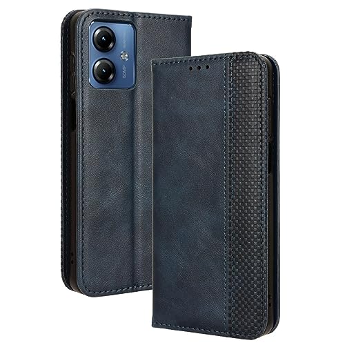 RonRun Motorola Moto G14 Hülle Flip PU Leder Magnet Handyhülle mit Wallet Case Klappen Ständer Stoßfest Schutzhülle Kompatible für Motorola Moto G14, Blau von RonRun