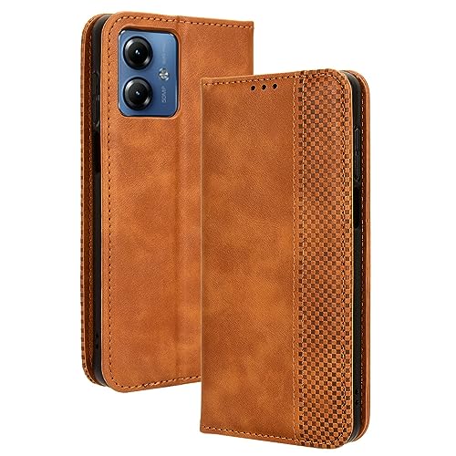 RonRun Motorola Moto G14 Hülle Flip PU Leder Magnet Handyhülle mit Wallet Case Klappen Ständer Stoßfest Schutzhülle Kompatible für Motorola Moto G14, braun von RonRun