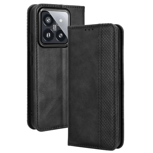 RonRun Xiaomi 14 Hülle Flip PU Leder Magnet Handyhülle mit Wallet Case Klappen Ständer Stoßfest Schutzhülle Kompatible für Xiaomi 14, schwarz von RonRun