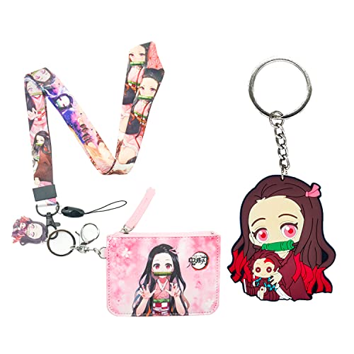 AnimeCute Ausweis-Geldbörse mit Umhängeband und Schlüsselanhänger, Ausweishalter, Geldbörse mit Umhängeband, Kartenetui, Brustbeutel, Geldbörse, robuster Kartenhalter mit Reißverschlüssen, für von Rondlaho