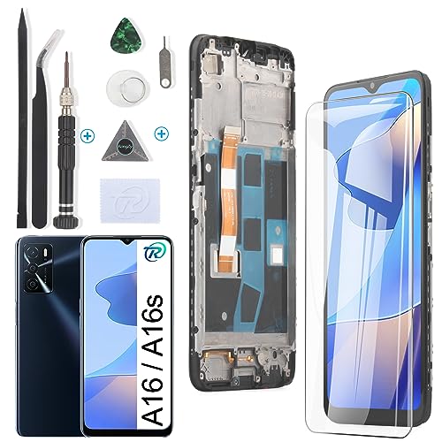 RongZy Display für Oppo A16/A16s LCD Bildschirmersatz Digitizer Touchscreen Montiert Ersatz mit Werkzeugen(6.52'',Schwarz mit Rhamen) von RongZy