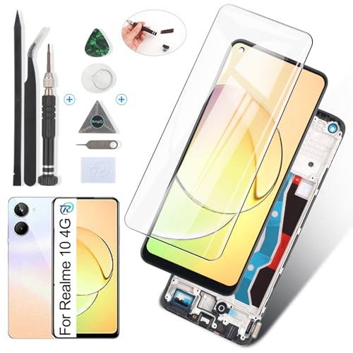 RongZy Display für Realme 10 RMX3630 LCD Bildschirmersatz Digitizer Touchscreen Montiert Ersatz mit Werkzeugen(Schwarz mit Rhamen) von RongZy