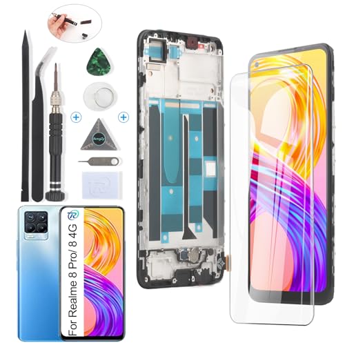 RongZy Display für Realme 8 Pro RMX3081 LCD Bildschirmersatz für Realme 8 4G RMX3085 LCD Digitizer Touchscreen Montiert Ersatz mit Werkzeugen (Schwarz mit Rahmen) von RongZy
