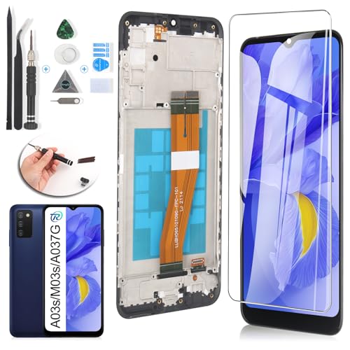 RongZy Display für Samsung Galaxy A03s/M03s/A037G LCD Bildschirmersatz Digitizer Touchscreen Montiert Ersatz mit Werkzeugen(Schwarz mit Rahmen,162mm) von RongZy