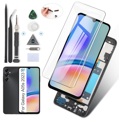 RongZy Display für Samsung Galaxy A05s 2023 A057F LCD Bildschirmersatz Digitizer Touchscreen Montiert Ersatz mit Werkzeugen(Schwarz mit Rhamen) von RongZy