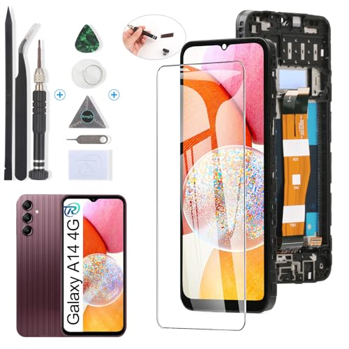 RongZy Display für Samsung Galaxy A14 4G SM-A145p 2023 LCD Bildschirmersatz Digitizer Touchscreen Montiert Ersatz mit Werkzeugen(Schwarz Mit Rahmen) von RongZy