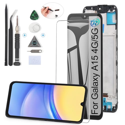 RongZy Display für Samsung Galaxy A15 4G/5G A155F A156B LCD Bildschirmersatz Digitizer Touchscreen Montiert Ersatz mit Werkzeugen(Schwarz mit Rhamen) von RongZy