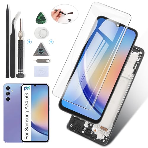 RongZy Display für Samsung Galaxy A34 5G A346B LCD Bildschirmersatz Digitizer Touchscreen Montiert Ersatz mit Werkzeugen(Schwarz Mit Rhamen) von RongZy