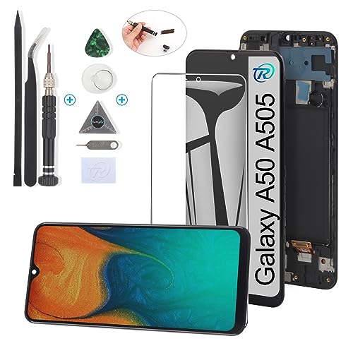 RongZy Display für Samsung Galaxy A50 A505F LCD Bildschirmersatz Digitizer Touchscreen Montiert Ersatz mit Werkzeugen(6.4'',Mit Rhamen) von RongZy