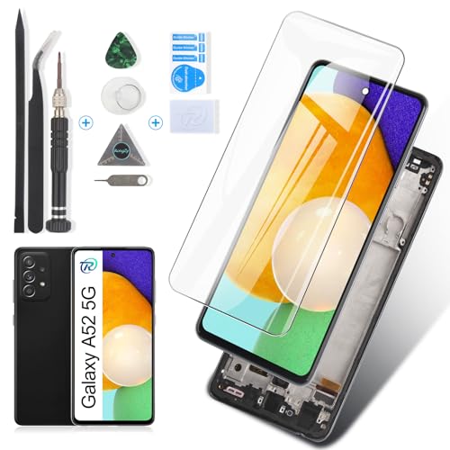 RongZy Display für Samsung Galaxy A52 5G A526B LCD Bildschirmersatz Digitizer Touchscreen Montiert Ersatz mit Werkzeugen(Schwarz mit Rahmen) von RongZy