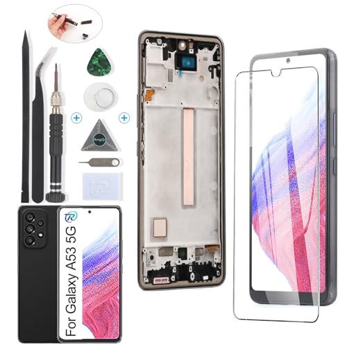 RongZy Display für Samsung Galaxy A53 5G A536 A536B LCD Bildschirmersatz Digitizer Touchscreen Montiert Ersatz mit Werkzeugen(Schwarz mit Rahmen) von RongZy