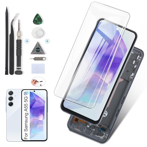 RongZy Display für Samsung Galaxy A55 5G LCD Bildschirmersatz für Samsung A55 5G A556 Digitizer Touchscreen Montiert Ersatz mit Werkzeugen (Dunkelblau mit Rahmen) von RongZy