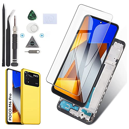 RongZy Display für Xiaomi Poco M4 Pro 4G MZB0B5VIN LCD Bildschirmersatz Digitizer Touchscreen Montiert Ersatz mit Werkzeugen(Schwarz，Mit Rahmen) von RongZy