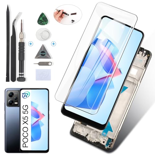 RongZy Display für Xiaomi Poco X5 5G LCD Bildschirmersatz Digitizer Touchscreen Montiert Ersatz mit Werkzeugen(Schwarz mit Rhamen) von RongZy