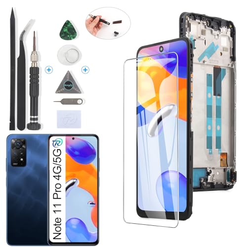 RongZy Display für Xiaomi Redmi Note 11 Pro/Note 11 Pro 5G OLED LCD Bildschirmersatz Digitizer Touchscreen Montiert Ersatz mit Werkzeugen(Schwarz mit Rahmen) von RongZy