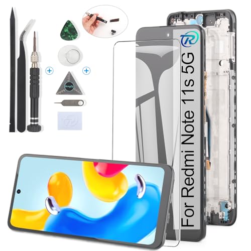 RongZy Display für Xiaomi Redmi Note 11s 5G 22031116BG LCD Bildschirmersatz Digitizer Touchscreen Montiert Ersatz mit Werkzeugen(Schwarz mit Rahmen) von RongZy