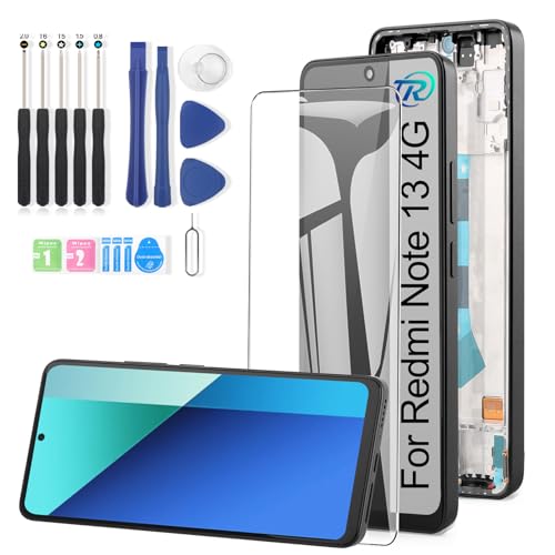 RongZy Display für Xiaomi Redmi Note 13 4G 23124RA7EO LCD Bildschirmersatz für Xiaomi Redmi Note 13 4G LCD Digitizer Touchscreen Montiert Ersatz mit Werkzeugen (Schwarz mit Rahmen) von RongZy