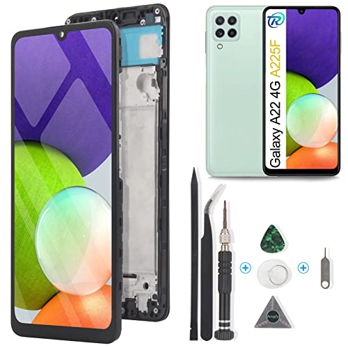 RongZy Ersatz Display für Samsung Galaxy A22 4G A225F Touchscreen Bildschirm Digitizer Glas Assembly + Reparatur Tools(Schwarz mit Rahmen) von RongZy