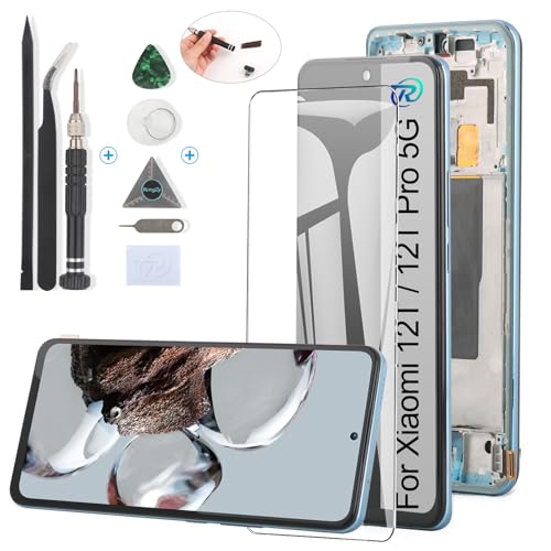 RongZy Incell LCD Bildschirmersatz für Xiaomi 12T Touchscreen und für Xiaomi 12T Pro 5G 2022 LCD Display mit Reparatur Werkzeuge Kit(Blau mit Rahmen) von RongZy