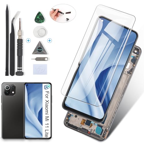 RongZy Incell LCD Display für Xiaomi Mi 11 Lite 4G 5G Touchscreen und für Xiaomi 11 Lite NE 5G LCD Bildschirmersatz mit Reparatur Werkzeuge Kit(Schwarz mit Rahmen) von RongZy