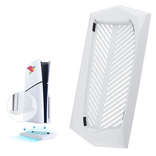Vertikale Ständer für PS5 Slim Konsole Halterung Vertikaler für Playstation 5 Slim Disc Edition mit Anti-Rutsch Silikonmatte Konsole Zubehör(Weiß,Disc Edition) von RongZy