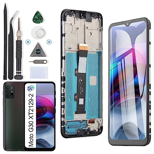 RongZy für Motorola Moto G30 XT2129-2 LCD Bildschirmersatz für Motorola Moto G30 XT2129-2 Touchscreen Digitalisierer Display mit Werkzeugen (Schwarz,Mit Rahmen) von RongZy