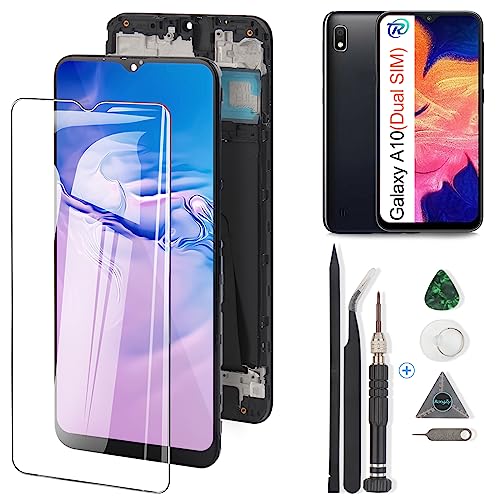 RongZy für Samsung Galaxy A10 LCD Bildschirmersatz für Samsung A10 A105F Touchscreen Digitalisierer Display mit Werkzeugen (Dual-SIM+Schwarz+Rahmen) von RongZy