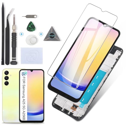 RongZy für Samsung Galaxy A25 Touchscreen Incell LCD Display und für Samsung Galaxy A25 5G A256B LCD Bildschirmersatz mit Reparatur Werkzeuge Kit(Schwarz mit Rahmen) von RongZy